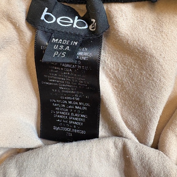 Bebe Black Tan Bodycon above the knee Dress Scoop Neck 3/4 Sleeves size Small - Picture 4 of 9